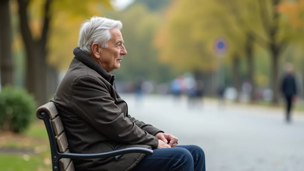 Person sitting on public bench in urban park area, relaxed posture with scenic city view in background, peaceful outdoor setting