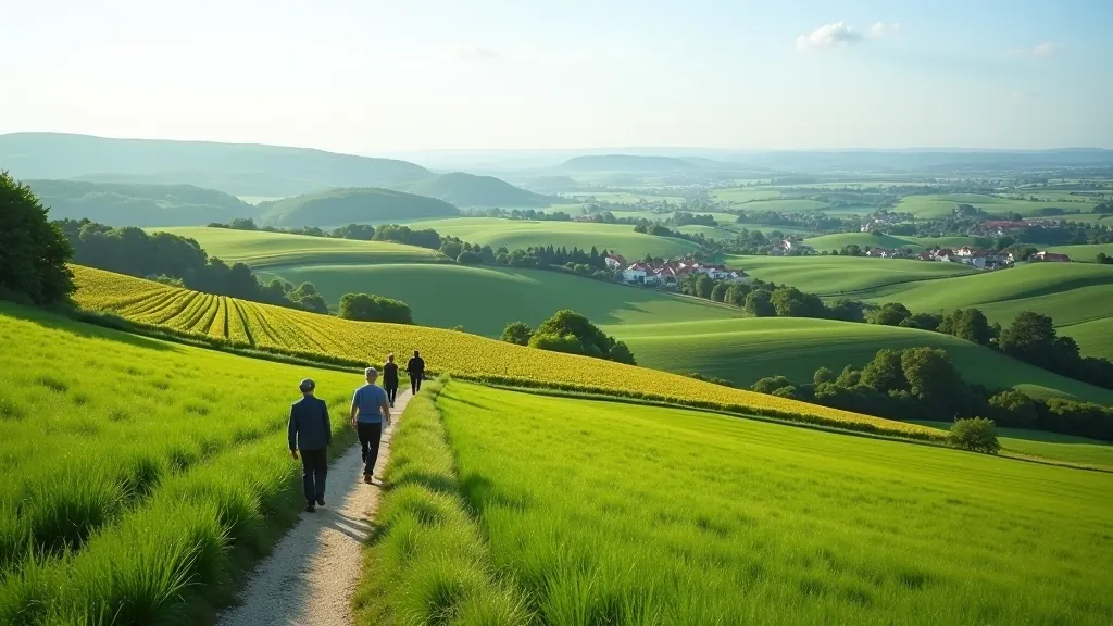 South Moravia countryside landscape with rolling fields, vineyards, and rural villages